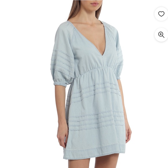 Avec Les Filles Cotton Babydoll Puff Sleeve Chambray Dress Sz S NWT - Picture 3 of 10